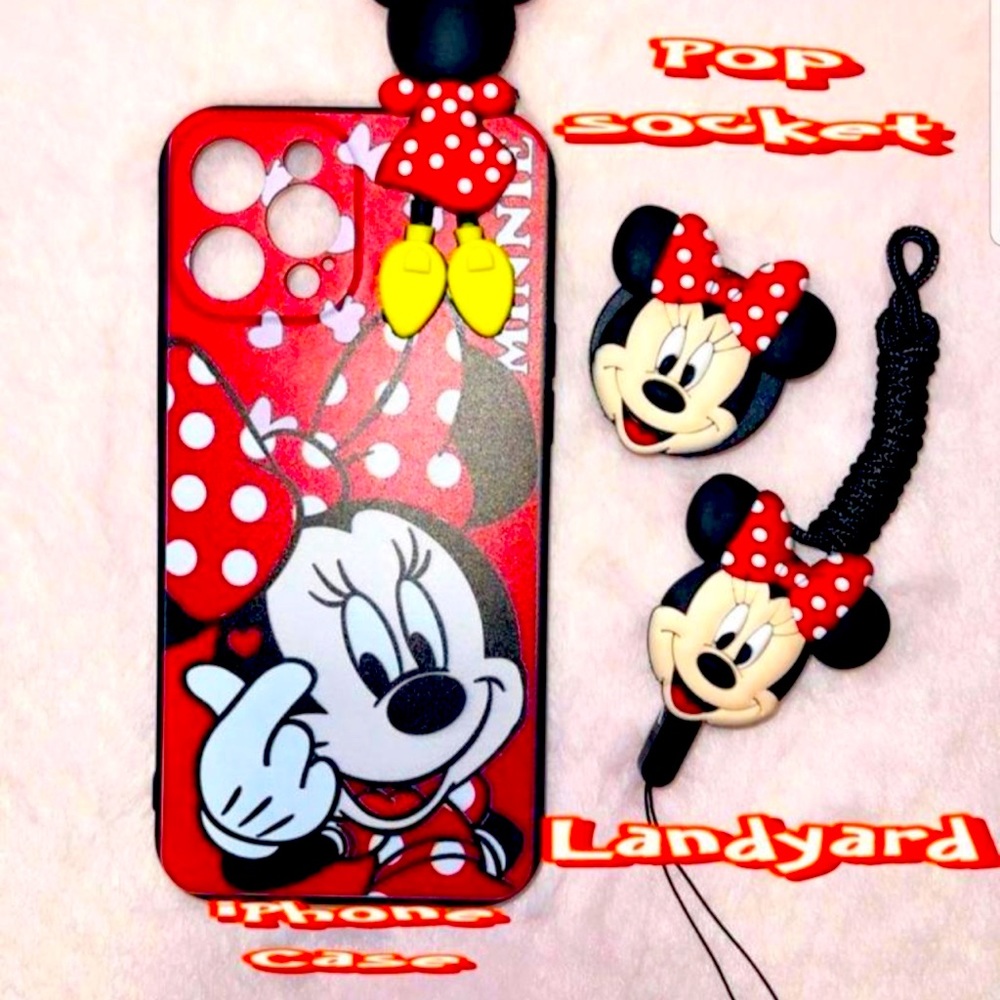 Minnie Mouse Phone Case W/ Pop socket And Landyard.         For IPhones Only!